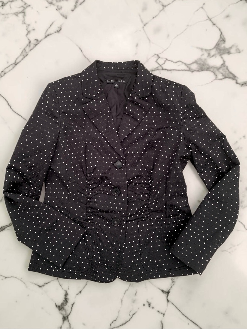 Lafayette 148 New York Polka Dot Black Blazer Jacket 10